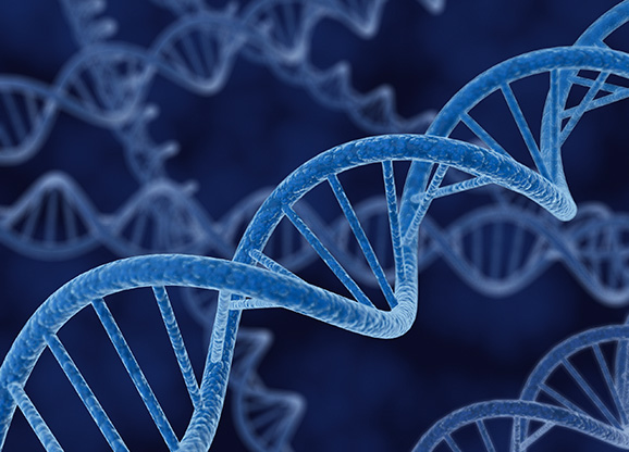 DNA strands against a blue backdrop.