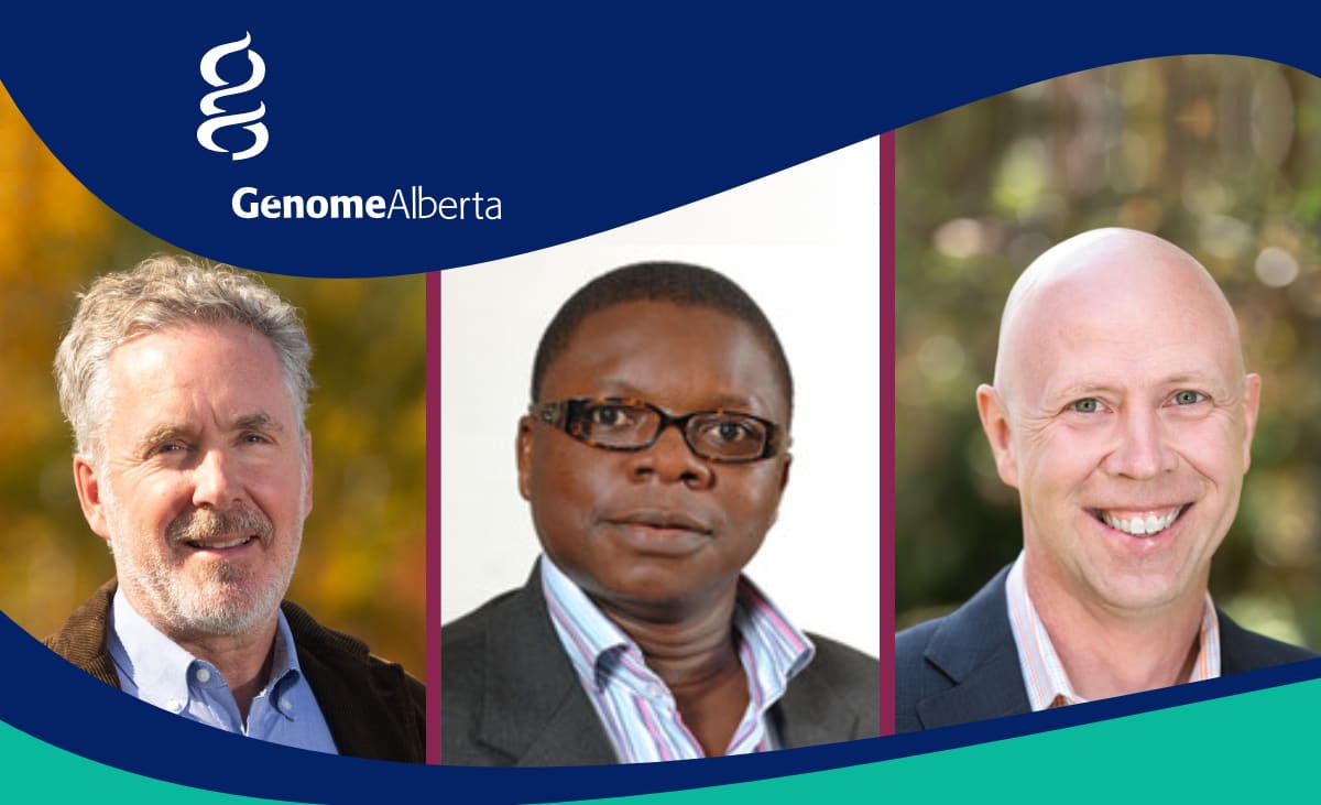 Headshots of new Genome Alberta Board members. Jay Cross, Donald Nkrumah and Gordon Giles.